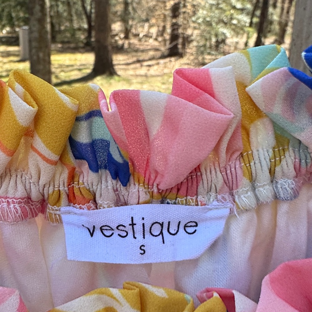 vestique Pink, Blue, Yellow & Cream Ruffle-Top Dress - Picture 3 of 9